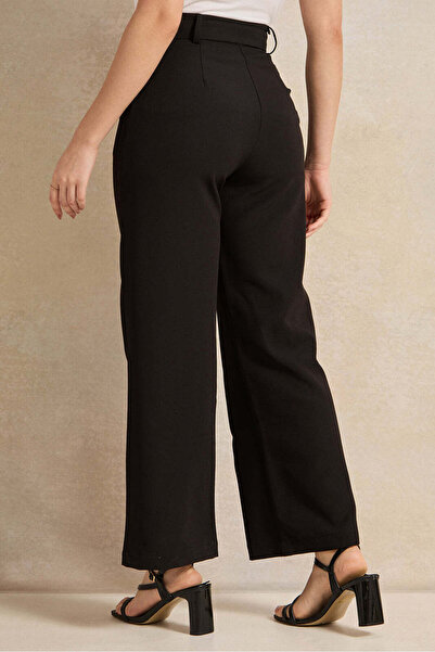 REDTAG Women Black Buckle Belted Trousers