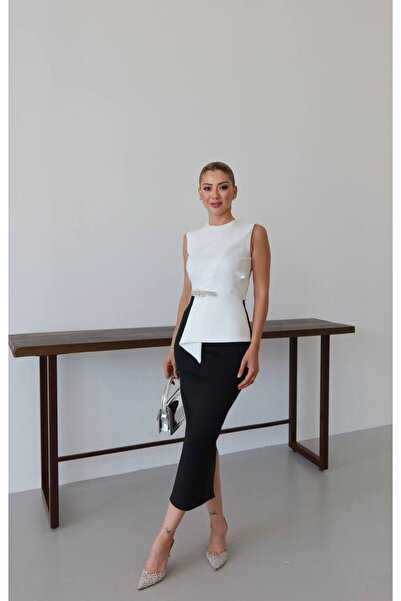 Siseniorita Rochie Midi Elegantă Dama, Cu Volane Peplum și Detaliu Aplicație Sclipitoare în Talie