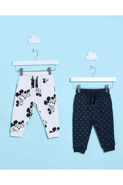 REDTAG Infant Boys White And Navy Mickey Mouse Track Pants Set (Pack Of 2)