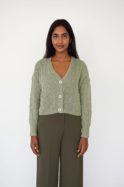 ribana Women's Knitted Button Detailed Short Knitwear Cardigan