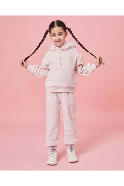 REDTAG طقم بنطال رياضي بغطاء رأس للبنات باللون الوردي (قطعتان)