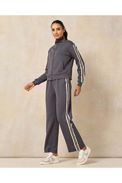 REDTAG Women Grey Tape Detail Wide Leg Active Pants