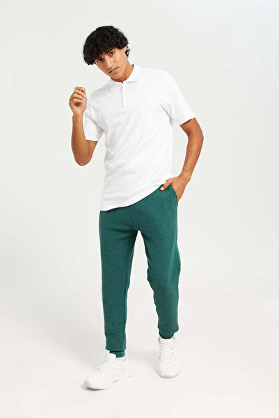 REDTAG Men Green Ribbed Jogger Pants