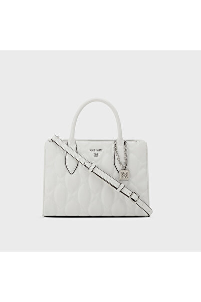 Nine West حقيبة يد مبطنة بمقبض مزدوج مع سحاب للإغلاق وحزام قابل للفصل