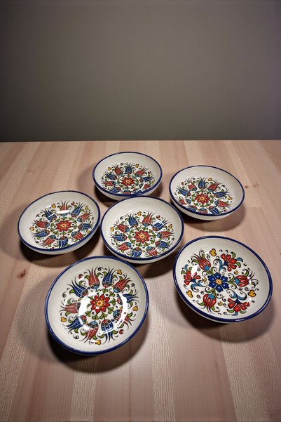 Salizera 6 Pieces Tile Motif Ceramic 13 cm Breakfast Snack Bowl Gift Bowl Set