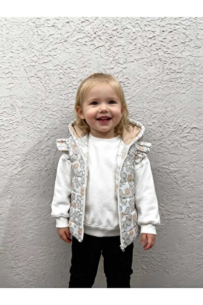 Gocoland Girl's Hooded Floral Pattern Puffer Vest