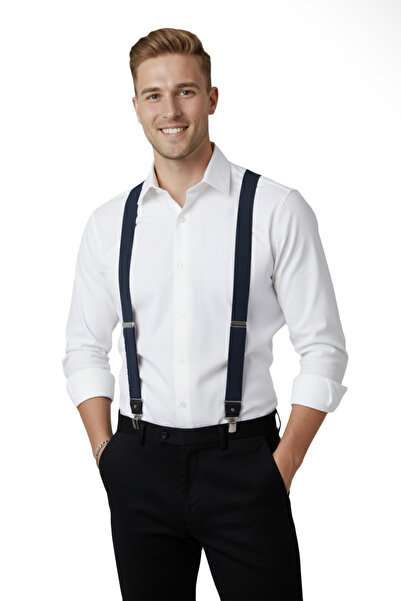 DeepSEA Унисекс тъмносин кожен разтеглив гумен регулируем метален клипс за закачалка за панталони 2602025