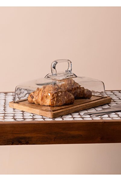 RİVO HOME DECOR Madera Rectangular Cake Storage Jar 16X28X18 cm