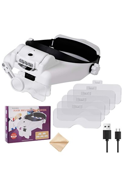 HyMark Kafa Bandı MG82000MC Büyüteç Gözlük LED Işıklı Şarjlı Pil Çoklu Değiştirilebilir Lens Ayarlı