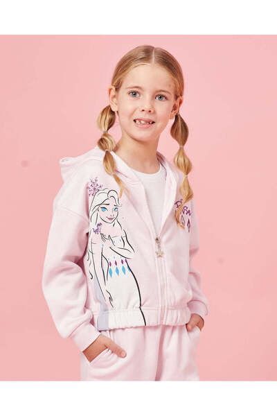 REDTAG بدلة رياضية وردية اللون بغطاء رأس وغطاء للرأس للبنات (قطعتان)