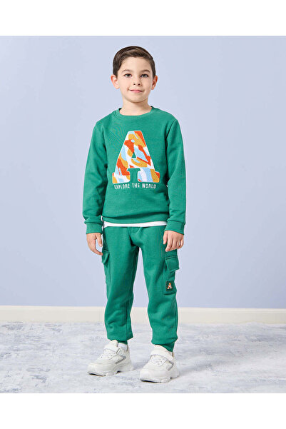 REDTAG Boys Green Embroidered Jogger Set (2 Piece)