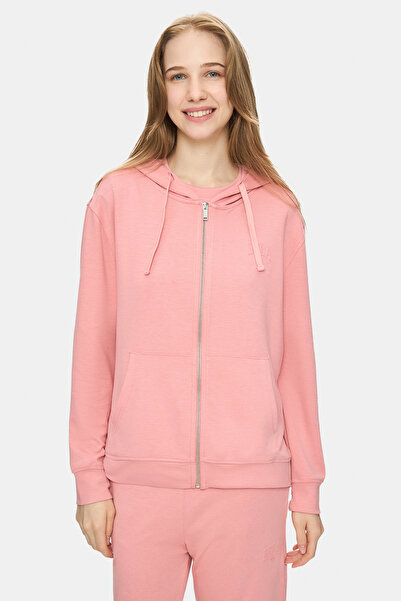 UCLA Allura Pink Hooded Seersucker Print Loose Fit Women's Sweatshirt