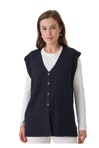 Stilmony Women's Mother Plus Size Corded Fabric Wool Knitwear Vest