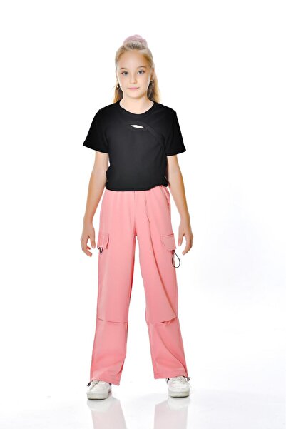 Kamex Girl's Burgaz Pants with Pockets, Elastic Waist and Side Flaps