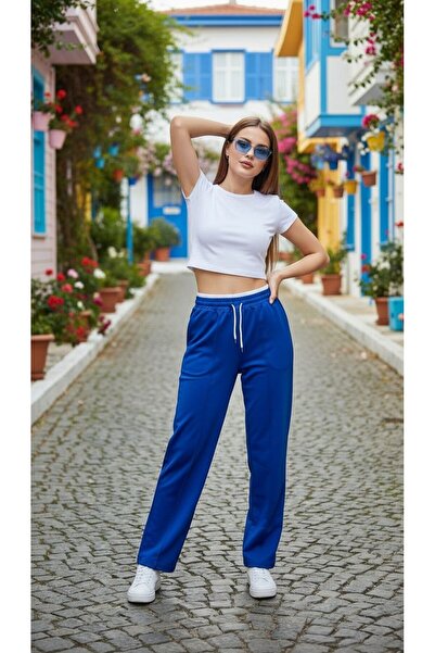 Miyalon Kadın Baggy Bol Paça Beli Lastikli İki İplik Penye Eşofman Altı Pantolon