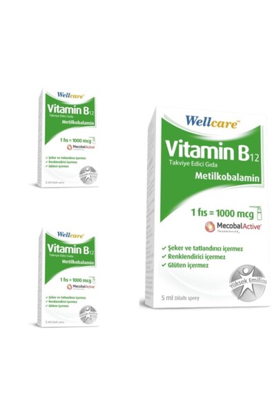 Wellcare Vitamin B12 1000 mcg Sprey 5 ml 3 Adet