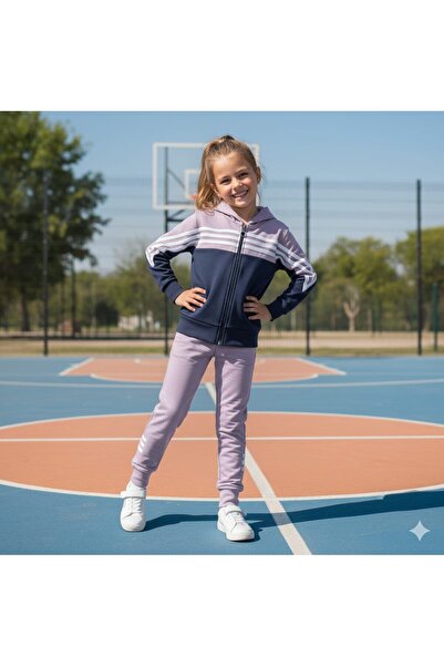 esmacamoda Sweat Suit for Girls, Bottom and Top Set, Lila Dark Blue Color
