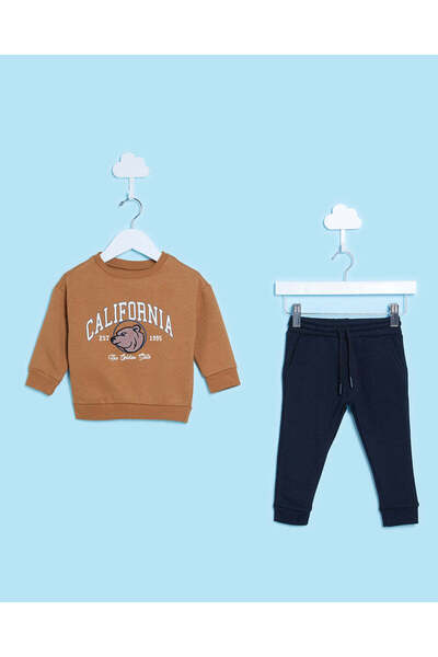 REDTAG Infant Boys Brown And Black Embroidered Jogging Suit Set (2 Piece)