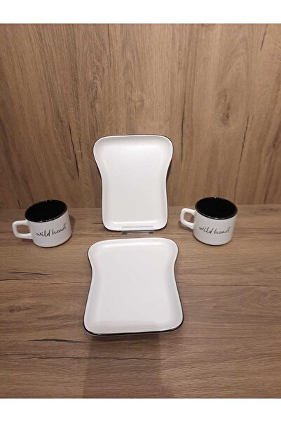 Keramika Breakfast Set for 2 Persons 4 Pieces Toast Plate and Teacup