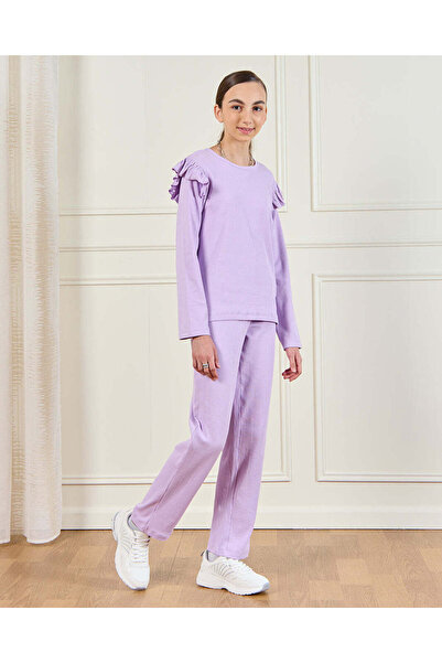 REDTAG طقم بنطال رياضي مضلع أرجواني للفتيات الكبيرات (قطعتان)