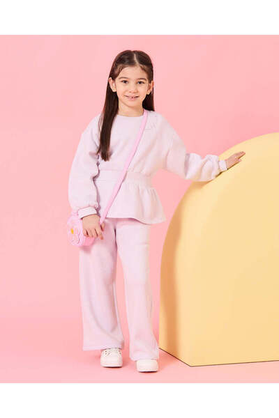 REDTAG طقم بنطال رياضي مطرز باللون البنفسجي للبنات (قطعتين)