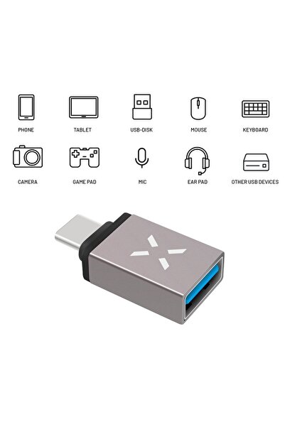 FIXED USB 3.0 to USB-C Adapter, 5Gbps Speed, 2.4A, Universal Compatible, Aluminum Body, FIXA, Gray