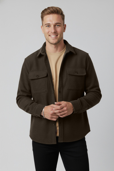 DeepSEA Ανδρικό πουκάμισο από βελούδινο ύφασμα καφέ ελαστικό ύφασμα – Μαλακό υφή, κομψό σχέδιο 2600759