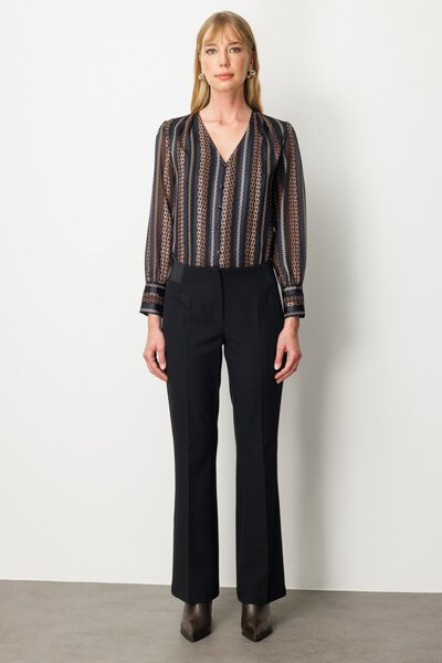 Ekol Beli Kalın Lastikli İspanyol Paça Pantolon Siyah 1105-26k