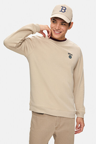 UCLA Ανδρικό φούτερ VALLEY σε σκούρο μπεζ με λαιμόκοψη με τύπωμα Standard Fit