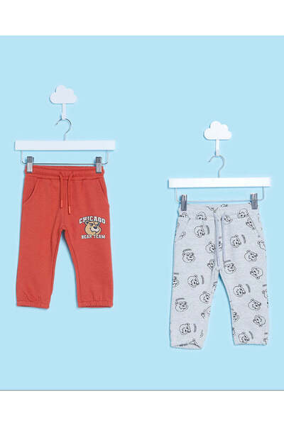 REDTAG Infant Boys Orange And Grey Printed Active Pants (Pack of 2)