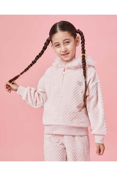 REDTAG طقم بنطال رياضي بغطاء رأس للبنات باللون الوردي (قطعتان)