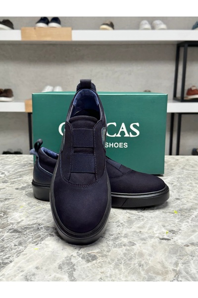 Caffcas Hakiki Deri Lacivert Lastikli Spor Casual Erkek Ayakkabı 6013