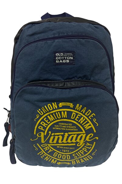 Old Cotton Quality Black Vintage Casual Printed Design Daily Outing School Backpack Revilla Bag 28X38Cm