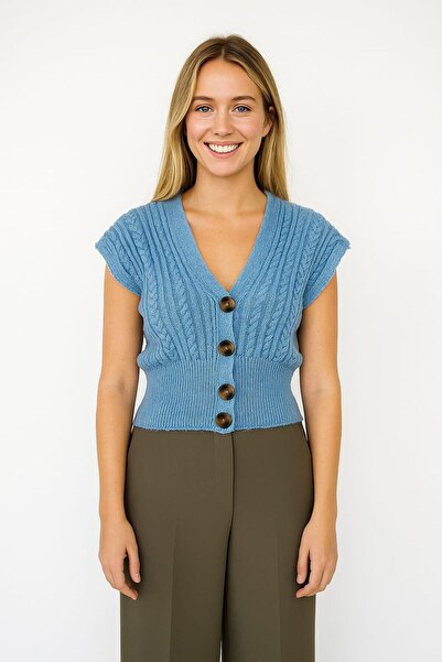 ribana Women's Knitted Button Detailed Short Knitwear Cardigan