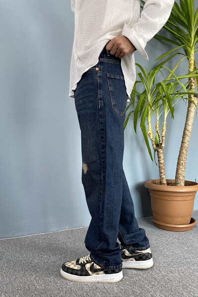 Alışveriş Sokağı Navy Blue Jeans - Ripped Detail Baggy Fit Denim Pants