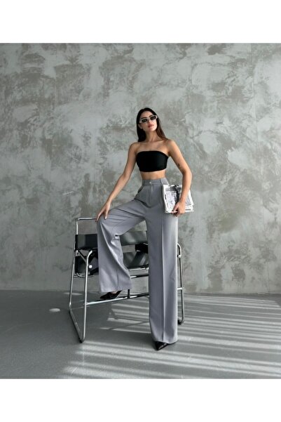 MODA High Waist Gray Fabric Palazzo Pants