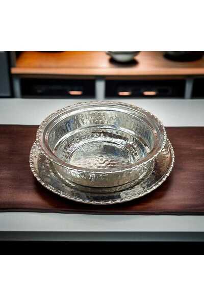 Bakır Center Copper Plate Bowl Soup Beyran Kelle Paça Presentation Serving Bowl with Plate Serving Plate