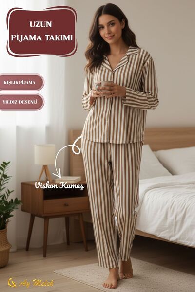 AYMELEK Γυναικείο Σετ Πυτζάμες Βαμβακερό Σετ με ριγέ γιακά πόλο