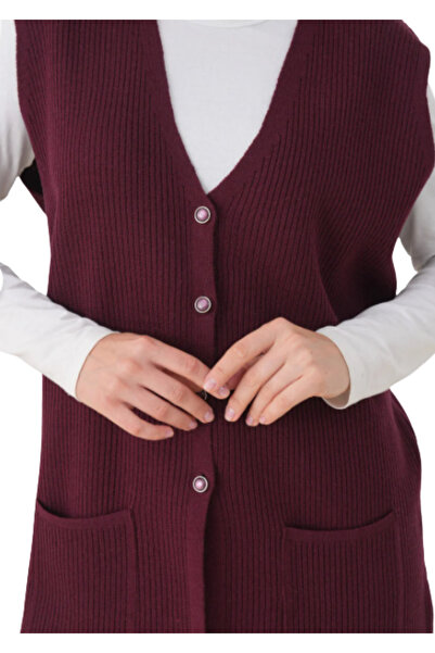 Stilmony Women's Mother Plus Size Corded Fabric Wool Knitwear Vest