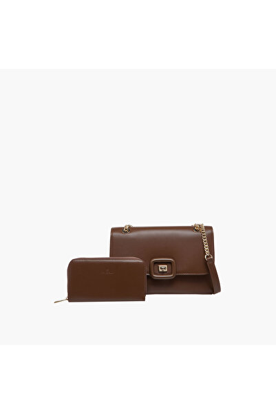 Chrisbella حقيبة كروس أحادية اللون مع حزام سلسلة ومحفظة