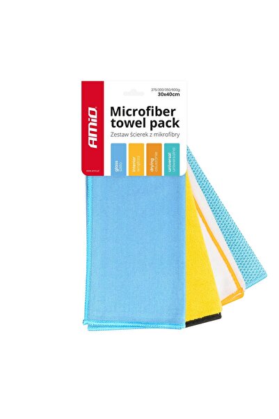 AMIO Set 4 lavete microfibra pentru uscare auto, interior, universala si geam...