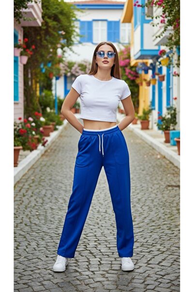 Miyalon Kadın Baggy Bol Paça Beli Lastikli İki İplik Penye Eşofman Altı Pantolon