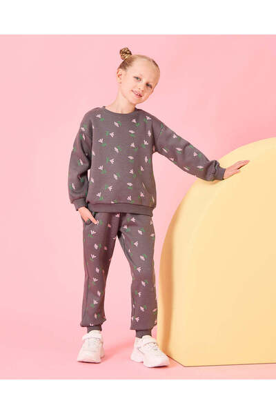 REDTAG طقم كاجوال بطبعة كاملة باللون الفحمي للبنات (قطعتان)