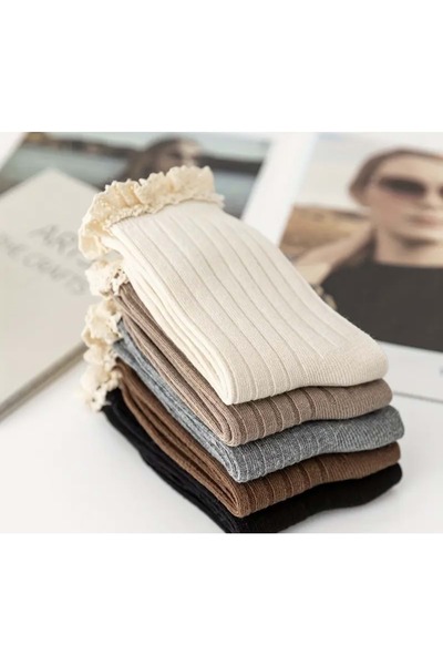 ACAR TAKI Vintage Lace Ruffled Girls' Socks (9-12Y) Acr7489 - Gray