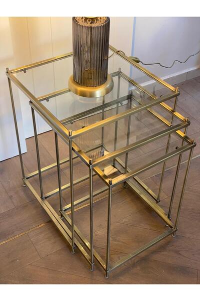 Dekordan House Kare Eskitme Pirinç Kaplama 3'lü Zigon