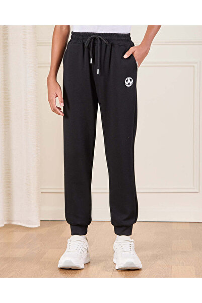 REDTAG Senior Boys Black Football Print Active Pants