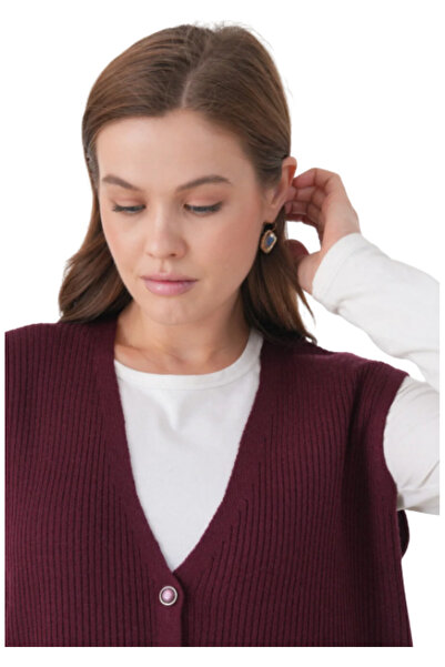 Stilmony Women's Mother Plus Size Corded Fabric Wool Knitwear Vest