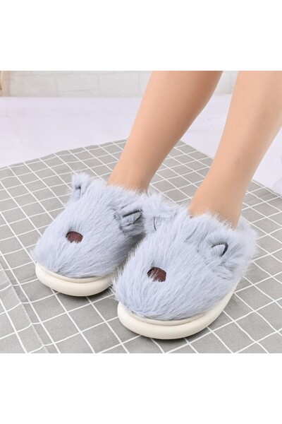 Tmall Women's Fluffy Slippers,With Rabbit I,With Fur,TM1PD1069,Blue