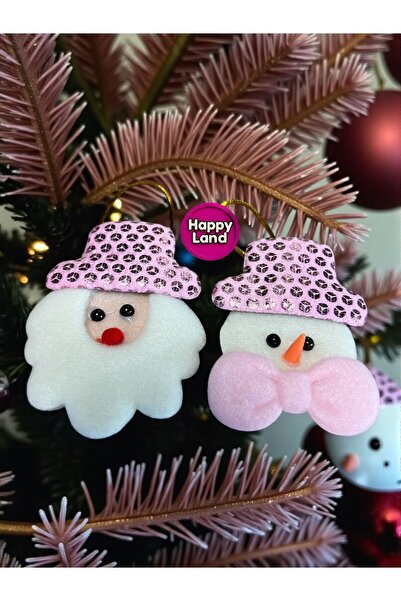 Happyland Christmas Tree Ornament Santa Claus Snowman 2-Piece Macaron Pink Plush Hanging Ornament 10 cm Hpy26046