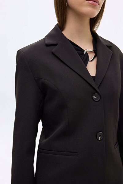 Quzu Double Button Stitching Detail Blazer Jacket